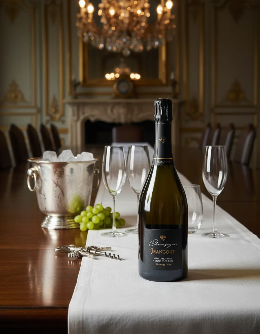 Bouteille de champagne mise en scène dans une salle à manger élégante